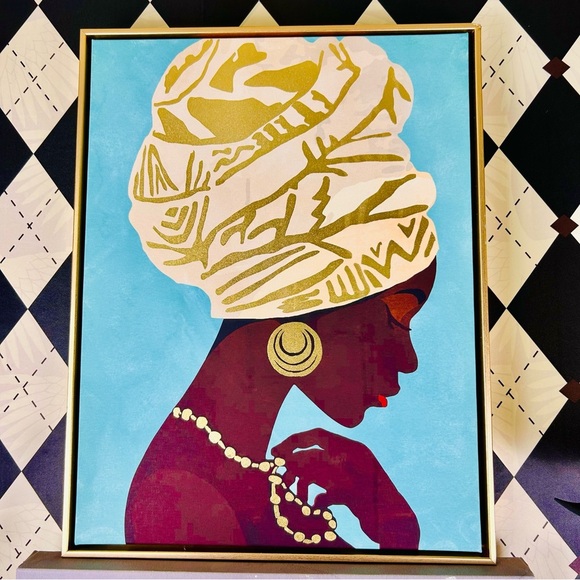 Large Portrait Art Set – Two Elegant Women Headwraps Gold Accents - 20” & 18” - Picture 11 of 14